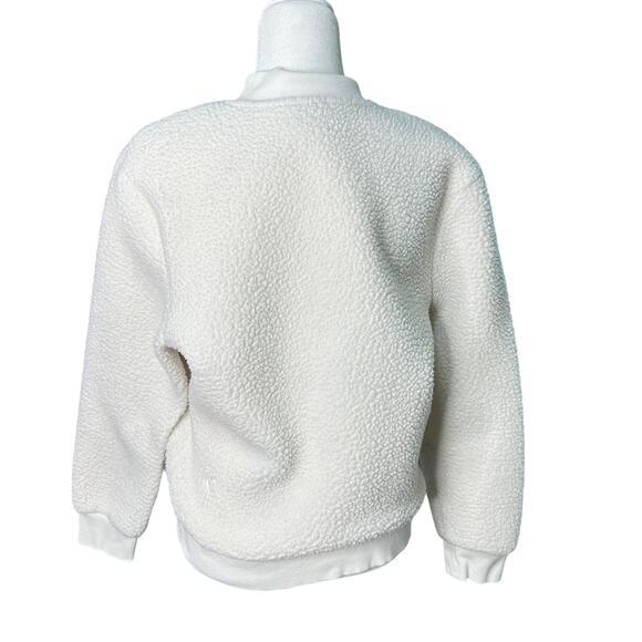 ZYIA  ACTIVE Womens M White Sherpa Collarless Full Zip Flying V Bomber Jacket - Picture 7 of 11